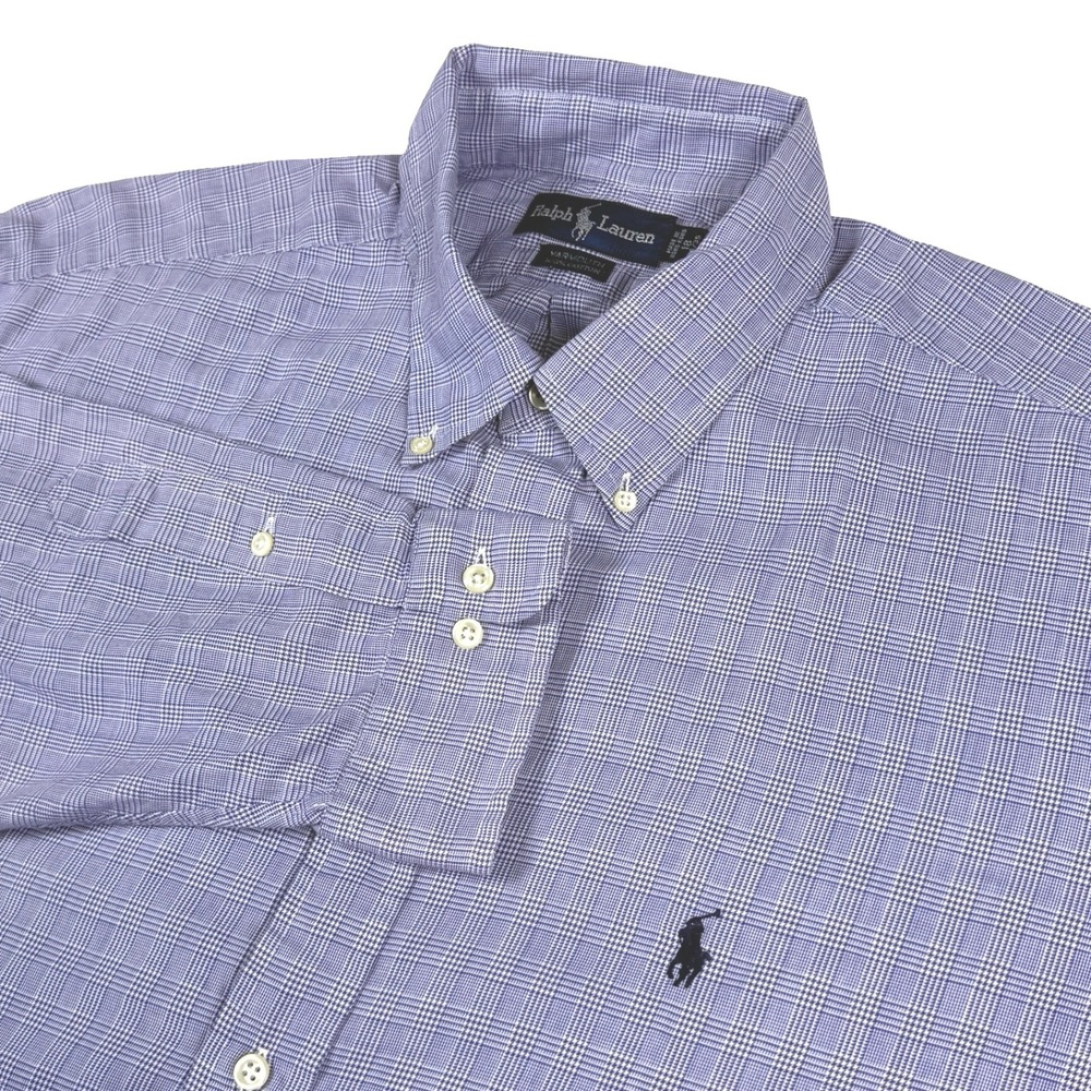 Ralph Lauren Mens Button Down Shirt Long Sleeve Purple Glen Plaid Size 18 34/35